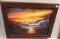 Framed Sunset with Waves Painting on Canvas, Signed 11.5 x 15.5 in.