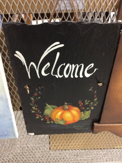 Fall Welcome on Slate, Signed 15x10 in.
