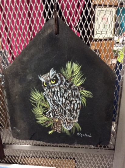 Owl on Slate, Signed 14x12 in.