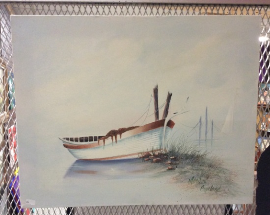 Boats Painting, Signed 16x20 in.