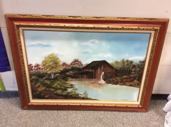 Framed Mill Painting, Signed 23.5x35.5 in.