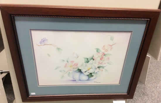 Framed Vase Watercolor, signed 16x20 in.