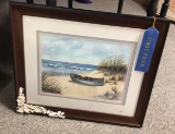 Framed Boat & Ocean Scene Painting, Signed, 15.5x19.5 in., Won 1st Place in