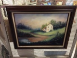 Framed House Painting, Signed 17.5x 23.5 in.