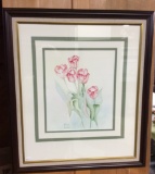 Framed Tulip Watercolor, signed, 20x17 in.