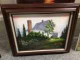 Framed White Home Painting, Signed 15.5 x 19.5 in.