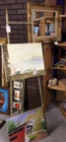 Art Easel, Paintings & Framed Mirror, PICK UP ONLY