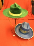 Red Ryder Cowboy Hat, Blue Cowboy Hat and Wire Hat Stand