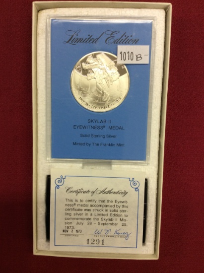 Limited Edition Skylab II Eyewitness Medal, Solid Sterling Silver