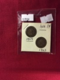 (2) Indian Head Cents, 1859 & 1863