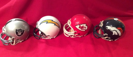 Riddell Mini Helmets 3 5/8" AFC West Raiders, Chargers, Chiefs, Broncos