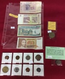 Assorted Foreign Coins & Paper Bill Collection