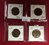 (4) Indian Head Cents, 1887, 1891, 1895, 1898