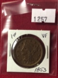 1853 Large Cent, VF
