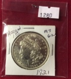 1921 Morgan Silver Dollar, MS62