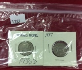 2 Buffalo Nickels, 1936-D & 1937