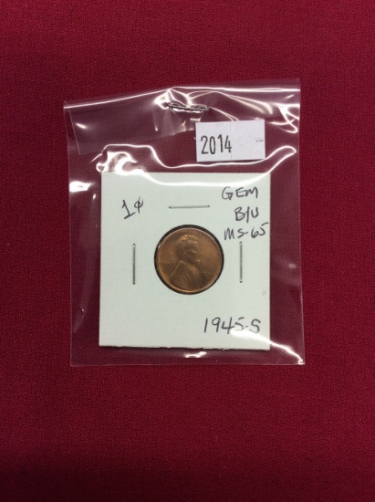 1945-S Lincoln Head Cent, Gem B/U, MS-65