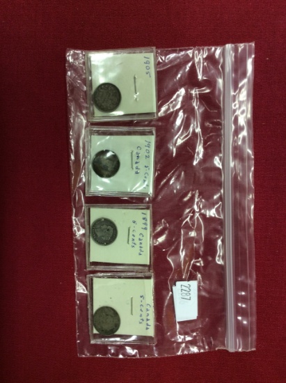 (4) Old Canadian Coins: 1902, 1905, 1899 & No Date