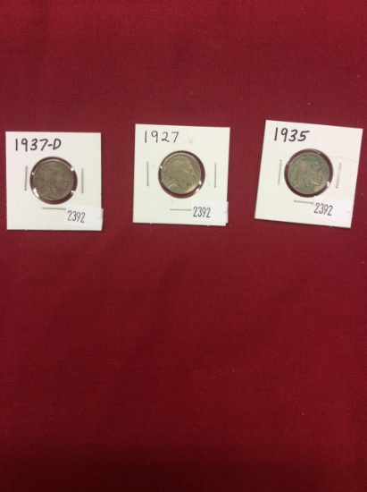 (3) Buffalo Nickels: 1927, 1935 & 1937-D