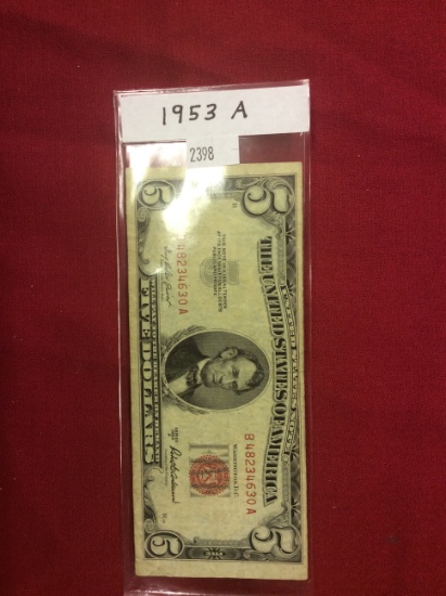 1953 A $5 Bill, Red Seal