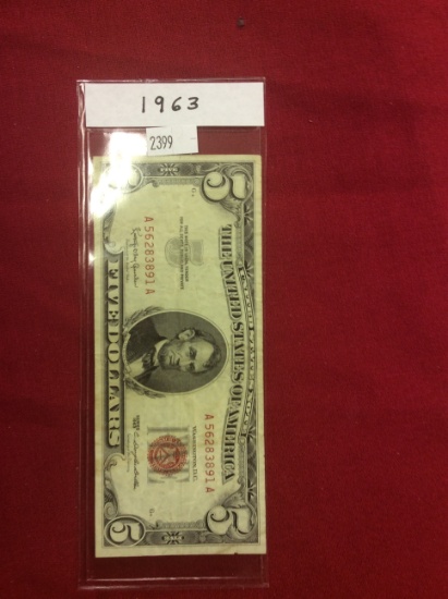 1963 A $5 Bill, Red Seal