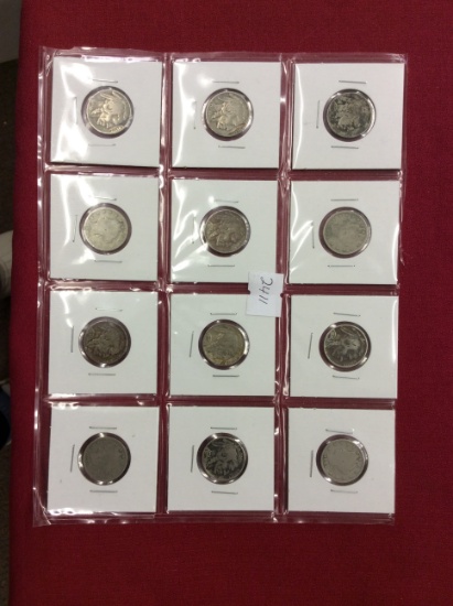Assorted Nickels: (8) Buffalo Nickels, (4) V Nickels