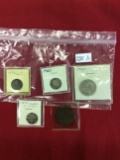 (5) Old Canadian Coins: No Date Large Cent, 1870, 1906, 1900 & 1927