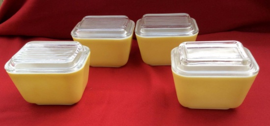 Set of 4 Pyrex Yellow Refrigerator Dishes