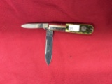 1993 German burnt chimney Youth club knife green bone 2 bladed Barlow
