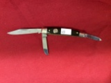 1980s Bowen model 332, 3 bladed small stockman.  Appears to have 3 dots arc