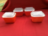 4 Vintage Pyrex Red Refrigerator Dishes