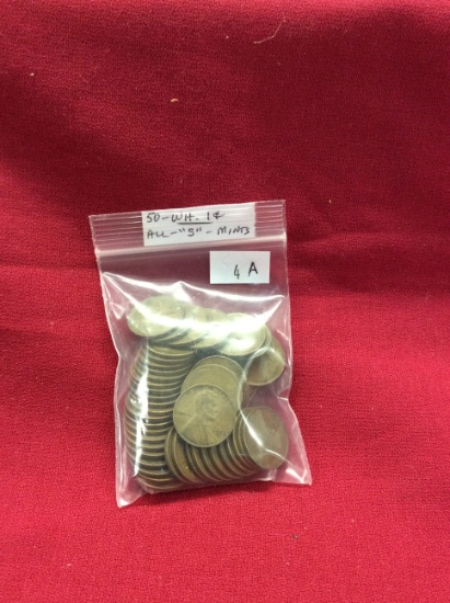 50 Wheat pennies ("S") Marks