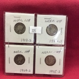 4 Mercury Dimes 1919-S,1924-S, 1929-S, 1935-S