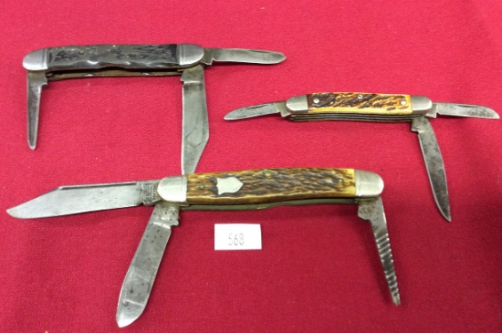 3 Pocket Knives 3 Blades ( 1-Camillus, 1-USA,  1- Colonial)