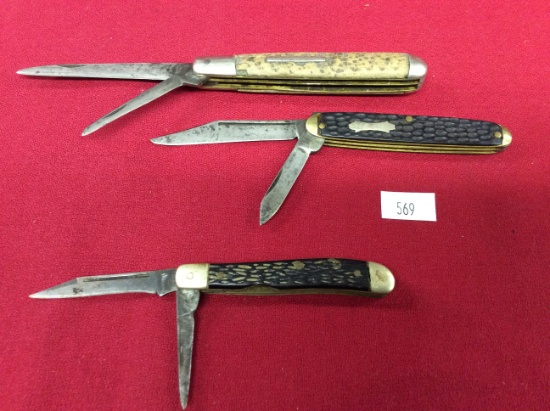 3 Pocket Knives 2 Blades ( 2-Unknown, 1-Kenton OH )