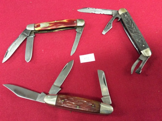 3 Pocket Knives 3 Blades (1- Winchester USA, 1- Remington USA, 1-Seneca USA