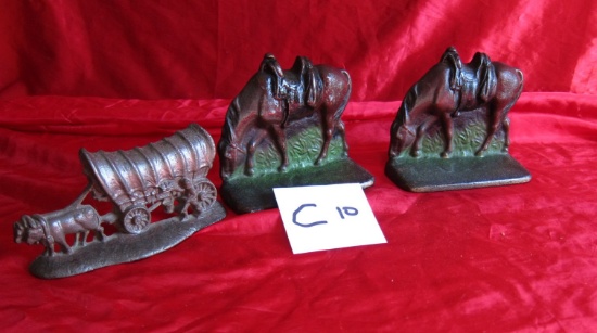 Cast Iron Horse Book-Ends No. 110; Small Wagon Iron Piece