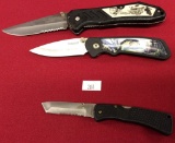 3 pocket Knives Single Blade (1- Frost, 1- Maxam, 1- Barracuda, all Made Ch