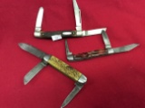 3 Pocket Knives  3 bladed(1-Unknown, 1 Van Camp, 1 Imperial)