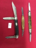 3 Pocket Knives ( 3 Blade Imperial USA, 2 Blade Unknown, 2 Blade Unknown)
