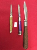 3 Pocket Knives Single Blades ( 1-China,2 Unknown)