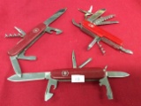 3 Pocket Knives (2-Victorinox Switzerland 6-Blade)(1- 11 Blade Knife China)