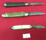 3 Pocket Knives Single Blade (1-USA,  2-Unknown, )