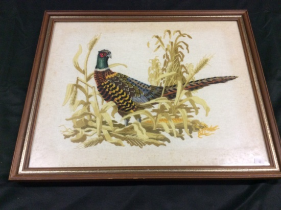 Framed Pheasant Stitched Picture