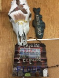 Painted Cow Skull Decor & 2 Signs