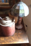 Table Lamp, Basket & Small Gas Can