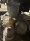 Galvanized bucket, kerosene fuel can, milk strainer, lamp