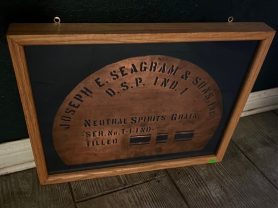 Copper Joseph E. Seagram & Sons Neutral Spirits Grain - Framed 23”x18.5”