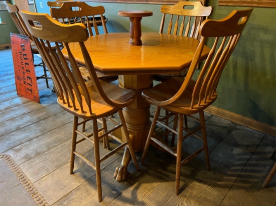 Claw Foot Pedestal High Top Table - 42” wide x 41” tall w/ lazy susan 10x9.5 and four 29" chairs
