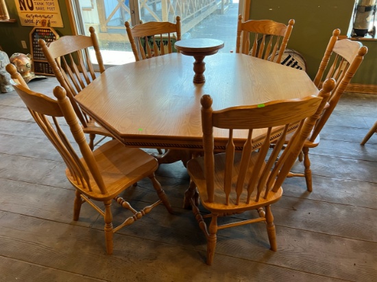 Claw Foot Table 60”x29”  w/ lazy susan 12.5”x10” and (8) Chairs 16”